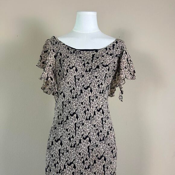 Dress Barn Beaded Whimsigoth Fairy Tan and Black Ruffle Sleeve Maxi Dress - Picture 6 of 6